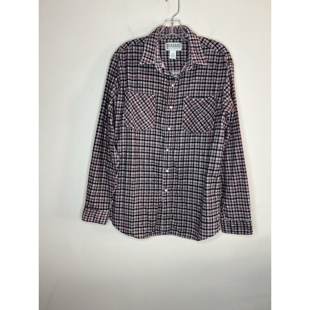 Haband Mens Pearl Snap Western Shirt Medium Long Sleeve Work Wear Flannel Collar